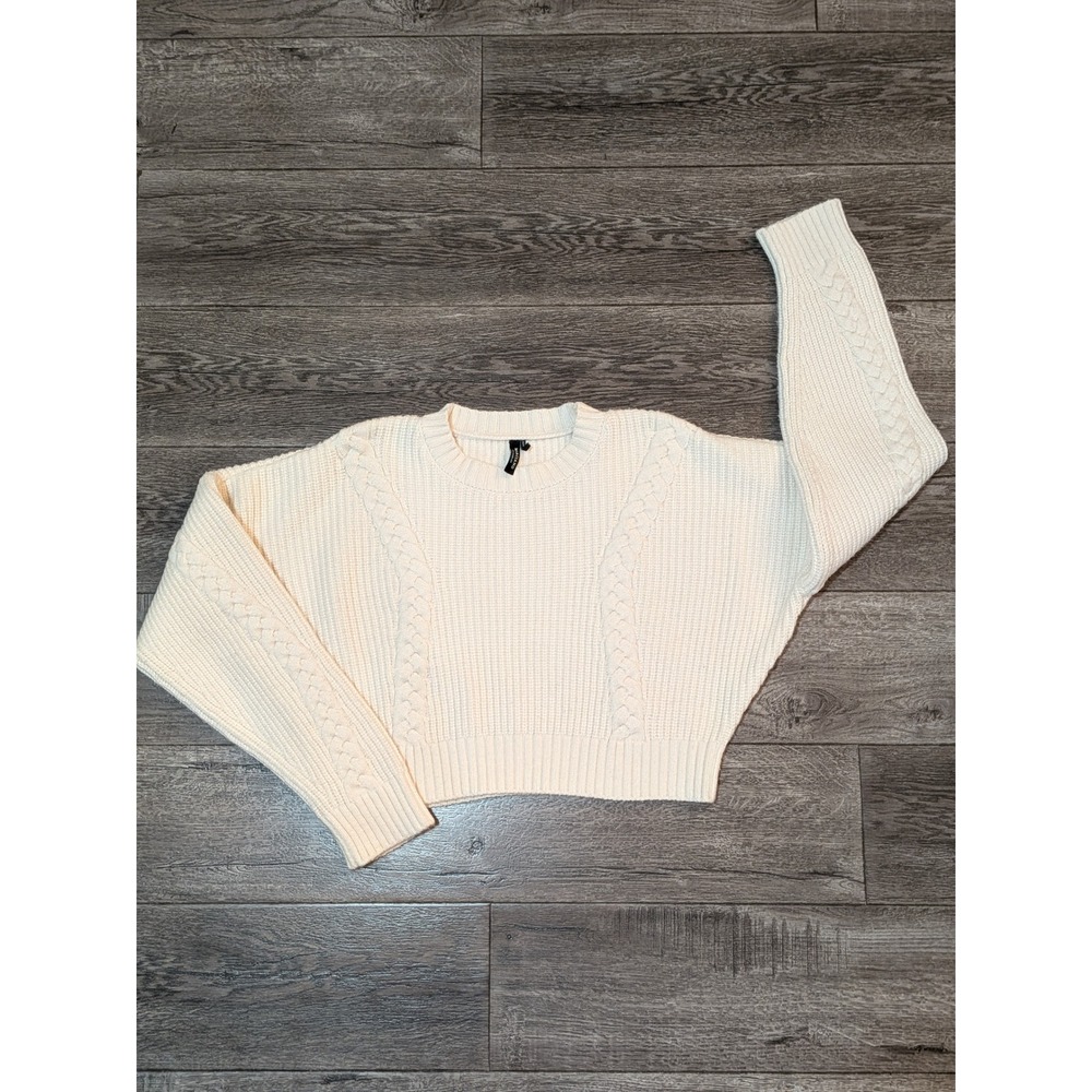 Womens Cream Cable Knit Cropped Sweater 81G5185415Z Size L